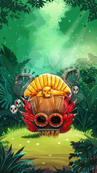 Jungle shamans mobile game user interface main window screen. Vector illustration for web mobile video game.