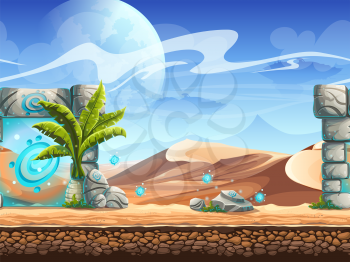 Seamless desert with palms and a magical portal. For newspapers, magazines, web design, flyers, websites, printing