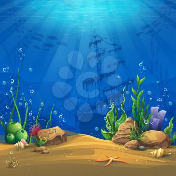 Undersea world. Marine Life Landscape - the ocean and the underwater world with different inhabitants. For design websites and mobile phones, printing.