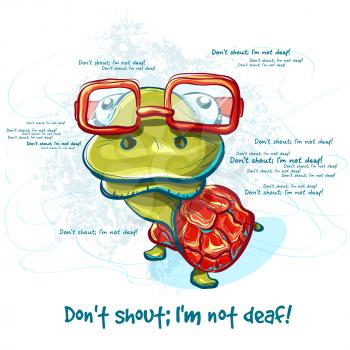 Cartoon smiling green turtle character. illustration vector turtle - emotional postcard