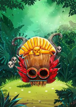 Jungle shamans mobile game user interface window screen. Vector illustration for web mobile video game.
