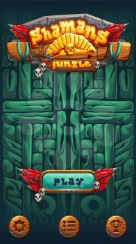 Jungle shamans mobile game user interface play window screen. Vector illustration for web mobile video game.