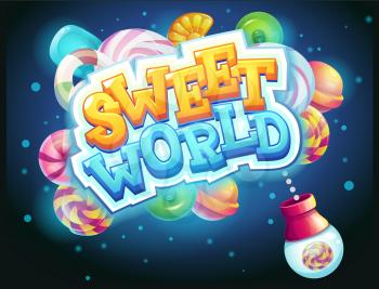 Sweet world GUI game window candy shooter vector illustration