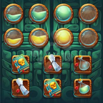 Jungle shamans GUI icons buttons kit vector elements for computers game interface and web design