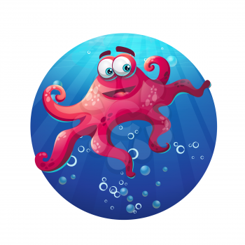 Underwater cartoon comic octopus in ocean. Vector illustration.