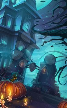 Vector cartoon illustration - background horrible Halloween wall