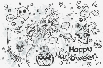 Cute hand drawn Halloween doodles - vector illustration