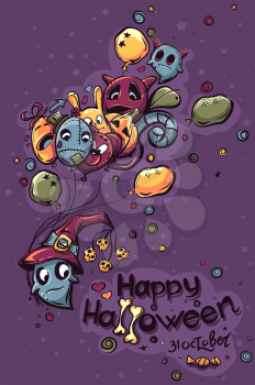 Colored hand-drawn Halloween doodles vector illustration - Ghost with the balls