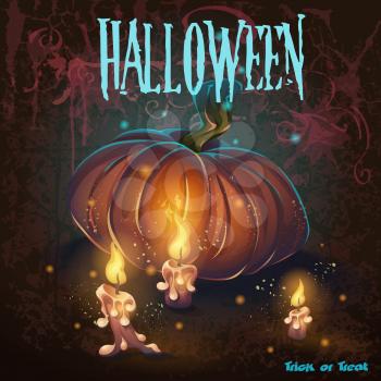 Halloween vector illustration with candles, pumkin, flame