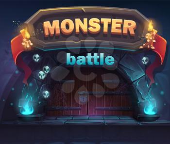 Monster battle GUI boot window. For web, video games, user interface, design