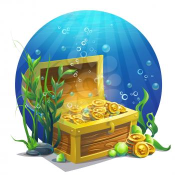 Vector illustration chest with coins