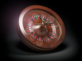 Casino roulette wheel on black background. 3d illustration