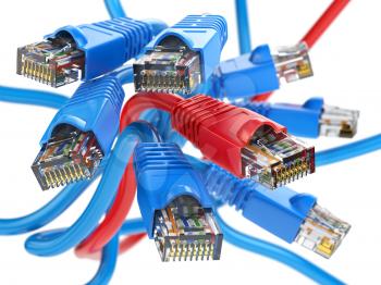 Computer network LAN cables rj45.  Internet connections choice concept. 3d illustration