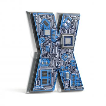 Letter X.  Alphabet in circuit board style. Digital hi-tech letter isolated on white. 3d illustration