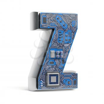 Letter Z.  Alphabet in circuit board style. Digital hi-tech letter isolated on white. 3d illustration
