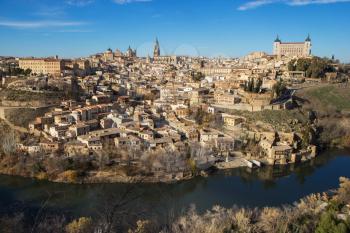 Toledo, Spain. Aerial view of medieval city Toledo in december..