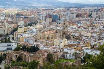 Cityscape aerial view of Malaga, Andalucia, Spain. The Cathedral of Malaga.