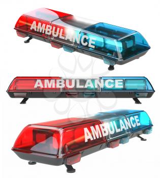 Ambulance car siren emergency light isolated on white background. 3d illustration