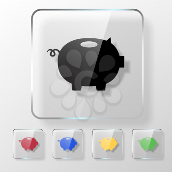 Piggy bank icon on a transparent glossy square. Savings concept.