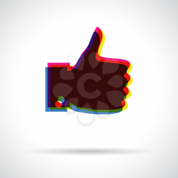 Thumb up icon. Anaglyph 3D symbol with shadow. Approval concept.