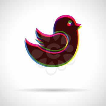Bird icon. Anaglyph 3d  symbol with shadow.