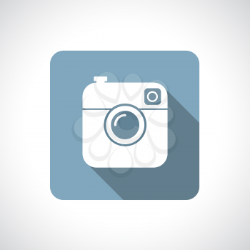Hipster camera icon with shadow. Round icon. Flat modern design.