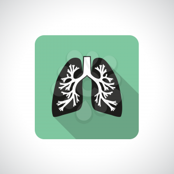 Lungs, square icon. Flat modern design with long shadow.