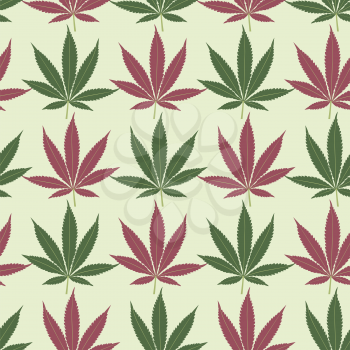 Seamless marijuana red and green leaves pattern. Vector illustration.