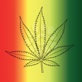 Vector cannabis leaf on rastafarian flag background. Vector illustration.