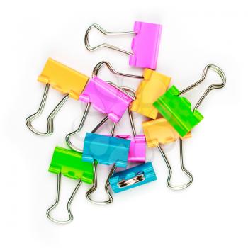 Colorful scattered paper clips, isolated on white