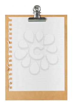 Notepad page with lines on cardboard clipboard