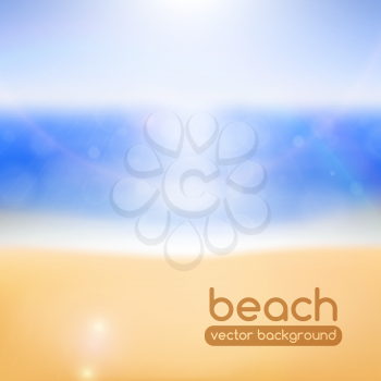 Blurred beach background, with bokeh and lens flare effects. Vector illustration.