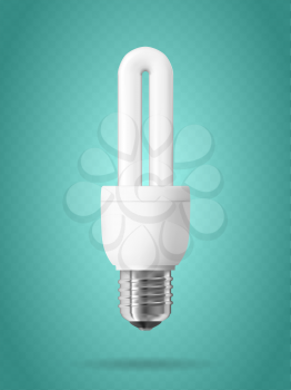 Energy saving light bulb on green background. Realistic vector illustration.