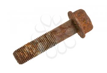 Rusty bolt macro shot, fully In focus, isolated on white