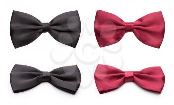 Red and black bow ties set. Isolated on white.