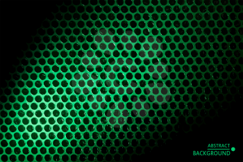 Abstract modern geometrical background. Black circles on green light beam. Vector illustration.
