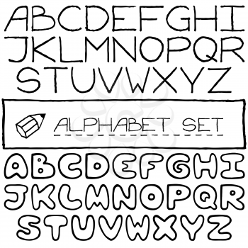 Doodle letters set of two full alphabets. Vector illustration. 