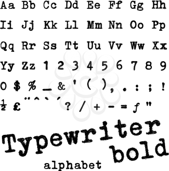 Typewriter bold alphabet. Macro photograph of typewriter letters isolated on white.
