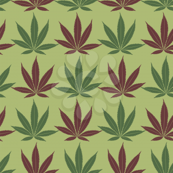 Seamless marijuana red and khaki leaves pattern. Vector illustration.
