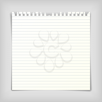 Square note paper sheet with lines, realistic vector illustration