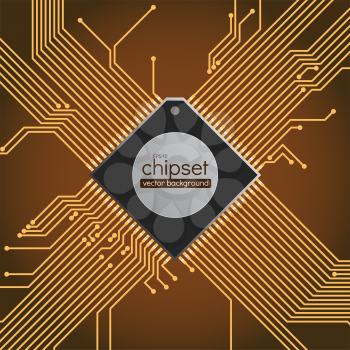 Chipset circuit vector background, brown and gold colors
