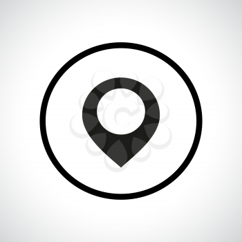 Map pointer icon in a circle. Black flat icon with shadow.