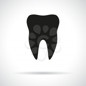 Tooth icon. Black flat symbol with shadow.