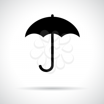Umbrella. Black flat icon with shadow. Safety, rain and autumn season concept