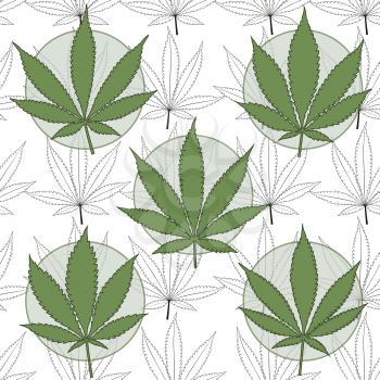 Marijuana badges with marijuana leaves background. Vector illustration