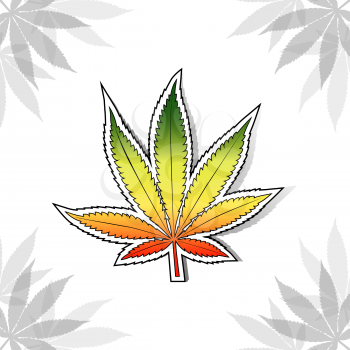 Cannabis leaf with rastafarian flag colors, horizontal. Vector illustration.