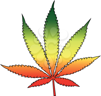 Cannabis leaf with rastafarian flag colors, horizontal. Vector illustration.