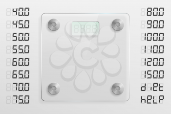 Glass scales template set with different weight options. Weight loss and diet concept.