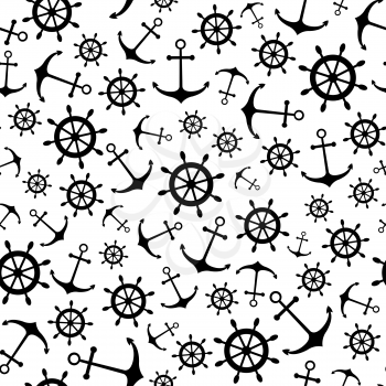 Seamless nautical pattern with anchors and ship wheels. Design element for wallpapers, baby shower invitation, birthday card, scrapbooking, fabric print etc.