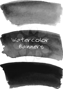 Watercolor black and grey banners set. Hand drawn abstract art. Creative design elements for website, scrapbooking and more.